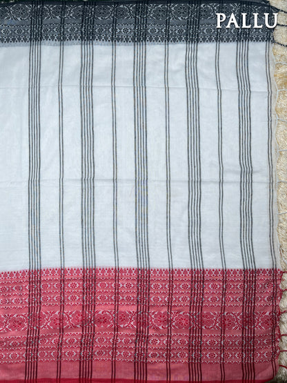 White and red begumpuri cotton saree