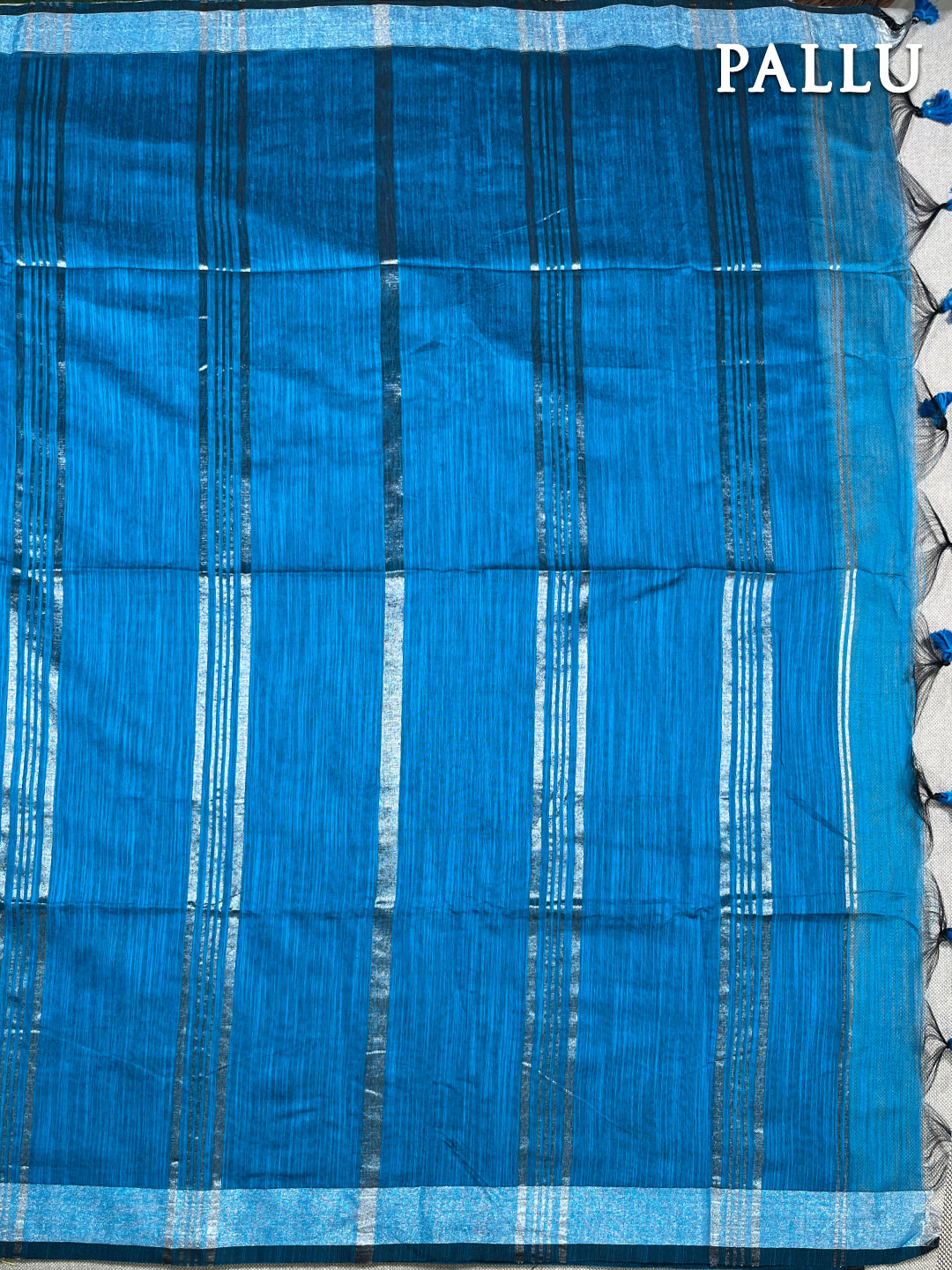 Blue cotton linen saree