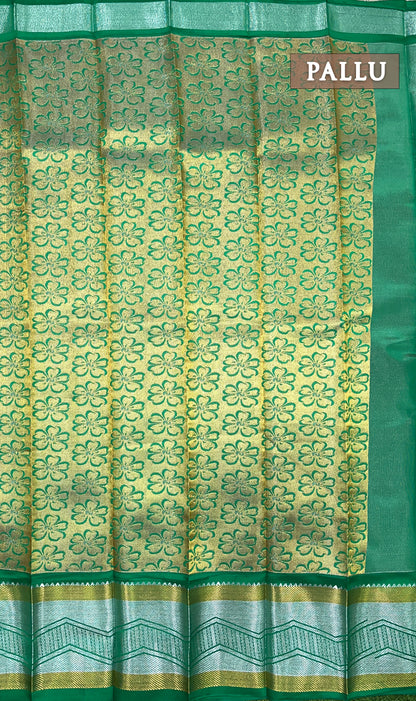 Orange and green tissue semi silk saree