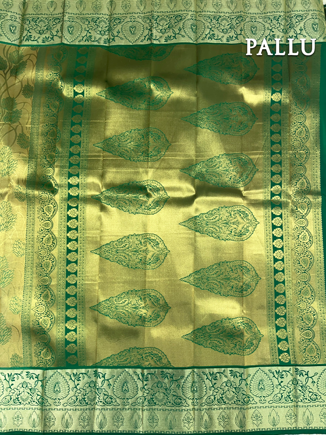 Mustard yellow electronic jacquard kanchipuram korvai silk saree