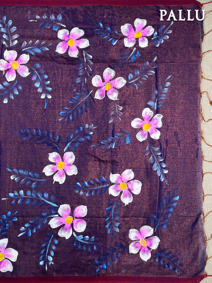 Purple hand painted saree