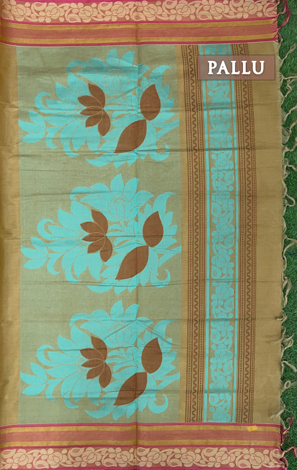 Khaki shade and brown pure rich cotton saree