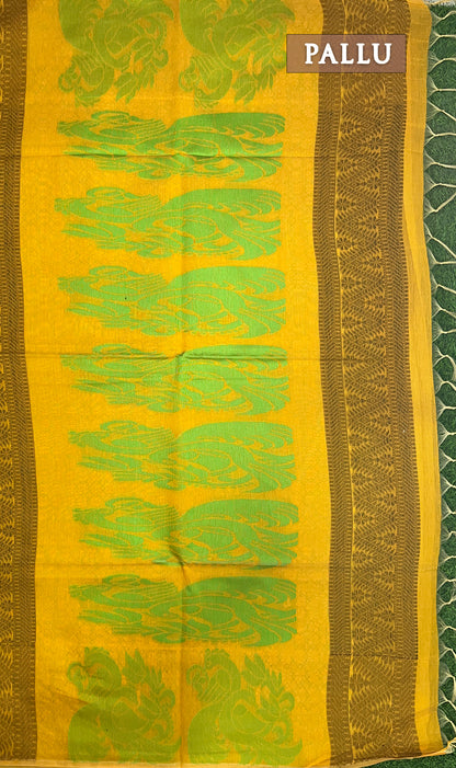 Mustard yellow chanderi silk cotton saree