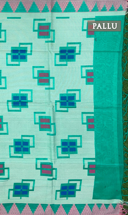 Turquoise chanderi silk cotton saree