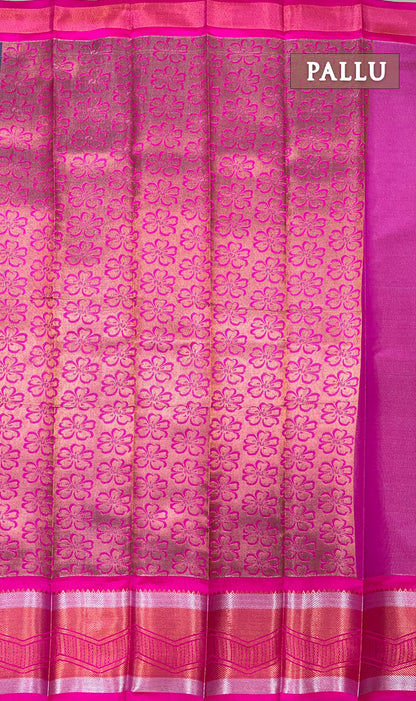 Ink blue and pink tissue semi silk saree