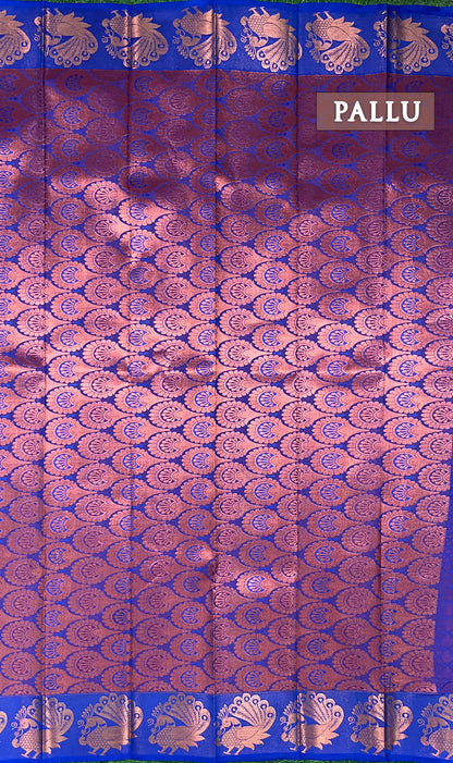 Dual shade of maroon and royal blue semi silk saree