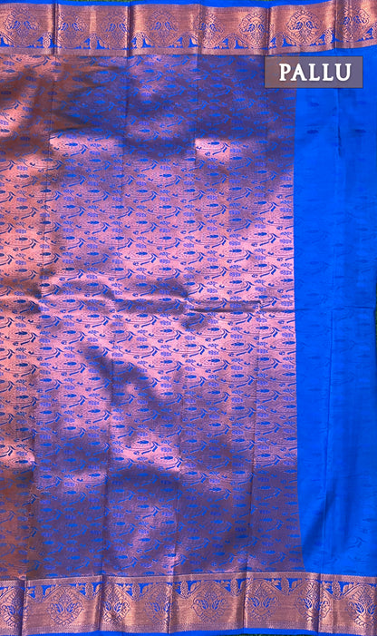 Dual shade of yellow and royal blue semi silk saree