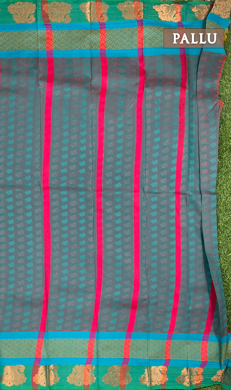 Dark pink and blue semi silk saree