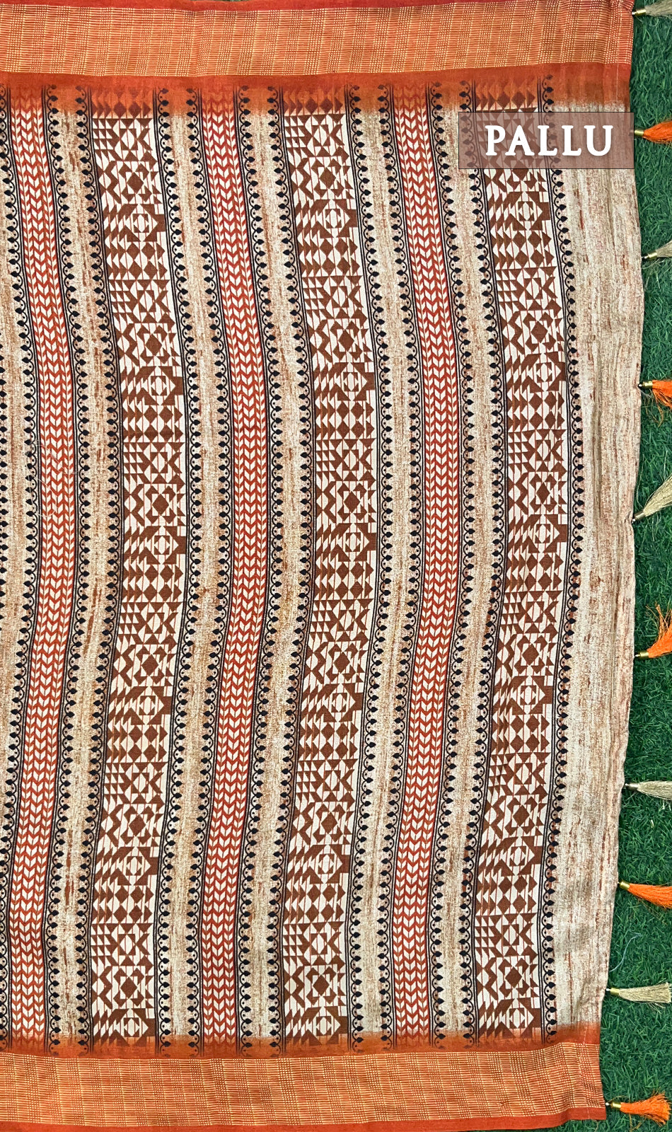 Orange and brown digital print saree