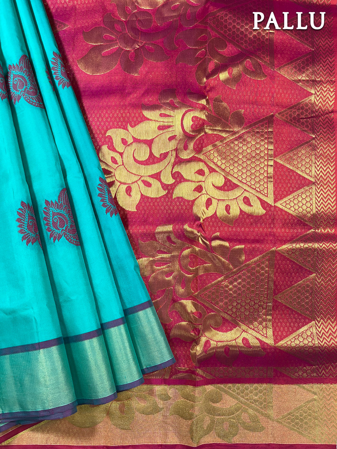 Turquoise blue kanchipuram pure soft silk saree