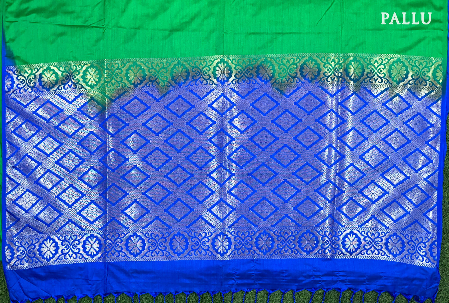 Green with Royal blue Kanchipuram semi soft silk saree