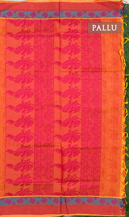 Orange and pink double tone pure rich cotton saree