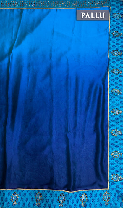 Dual shade of blue satin silk saree