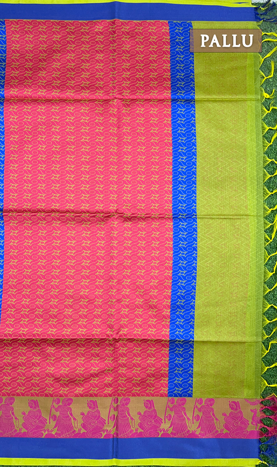 Green and pink chanderi silk cotton saree