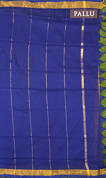 Yellow and blue magizham semi linen silk saree