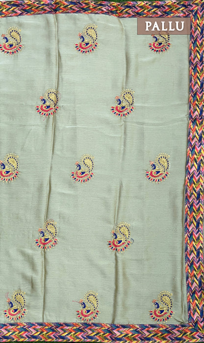 Ash embroidery saree