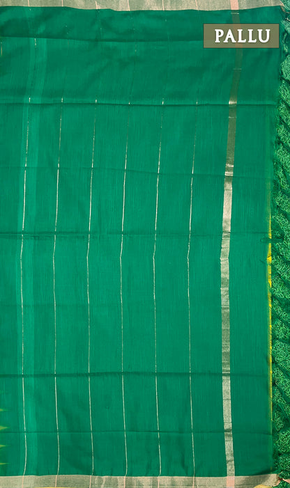 Yellow and green magizham semi linen silk saree