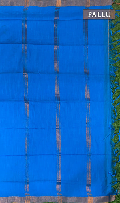 Royal blue and blue magizham semi linen silk saree