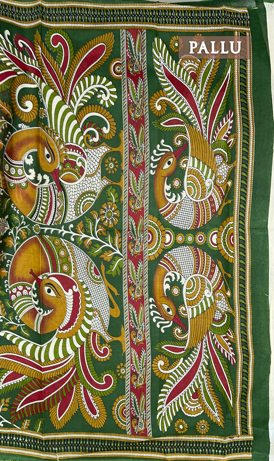 Green and maroon printed cotton saree