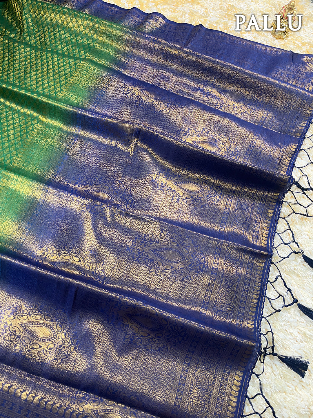 Dark green and blue banaras soft silk saree