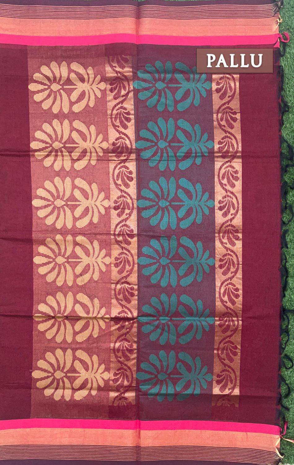 Maroon and blue pure rich cotton saree