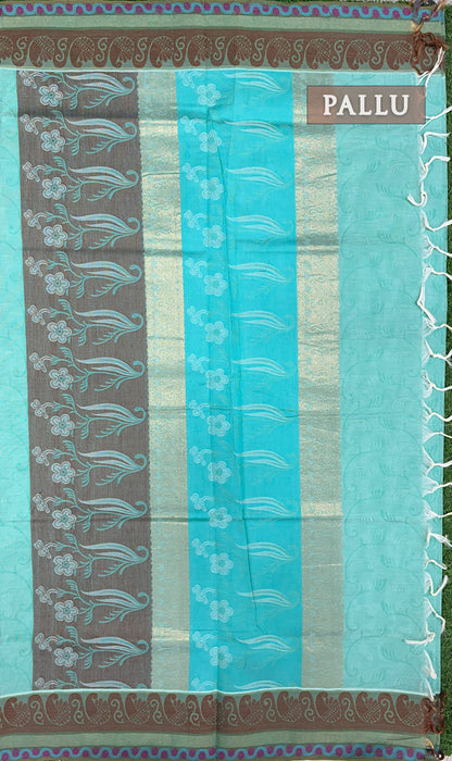 Sky blue pure rich cotton saree