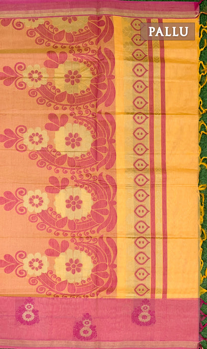 Yellow pure rich cotton saree