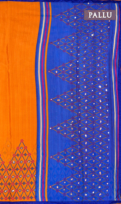 Orange and blue georgette saree