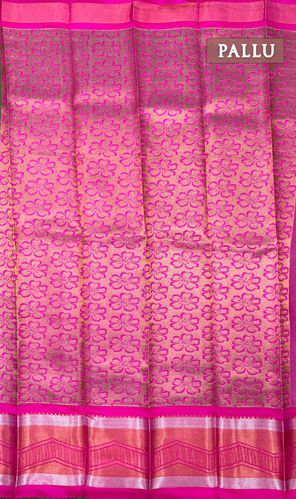 Green and pink tissue semi silk saree