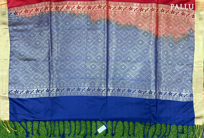 Red with Ink Blue Kanchipuram Semi Soft Silk Saree