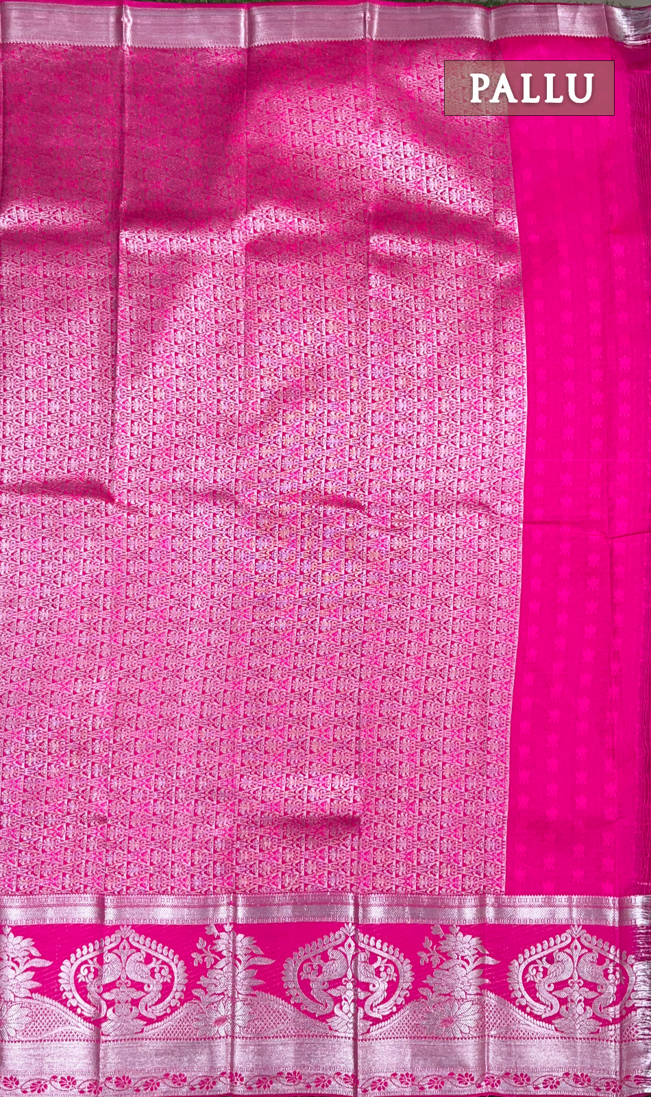 Green and pink semi silk saree