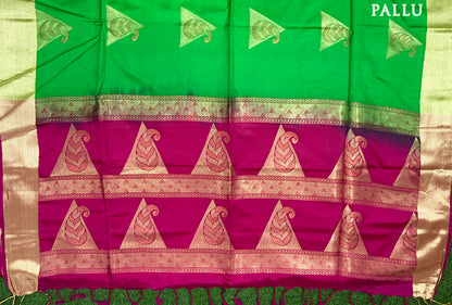 Parrot Green with Rani Pink Kanchipuram semi soft silk saree