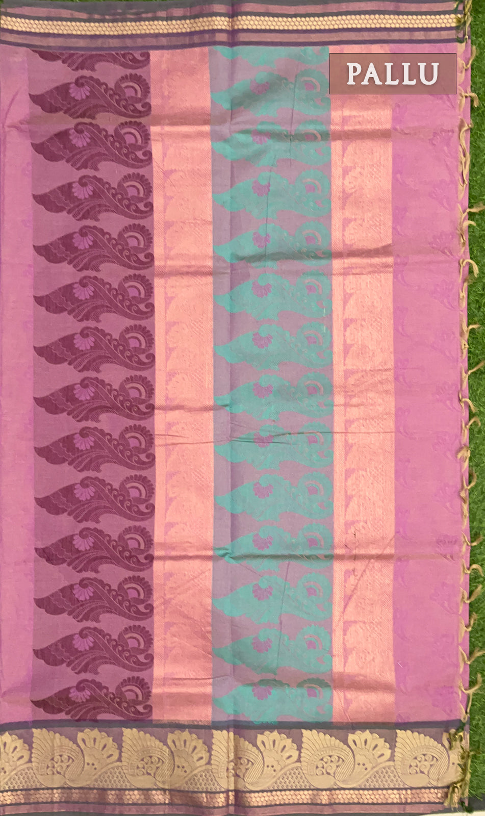 Pink and violet pure rich cotton saree