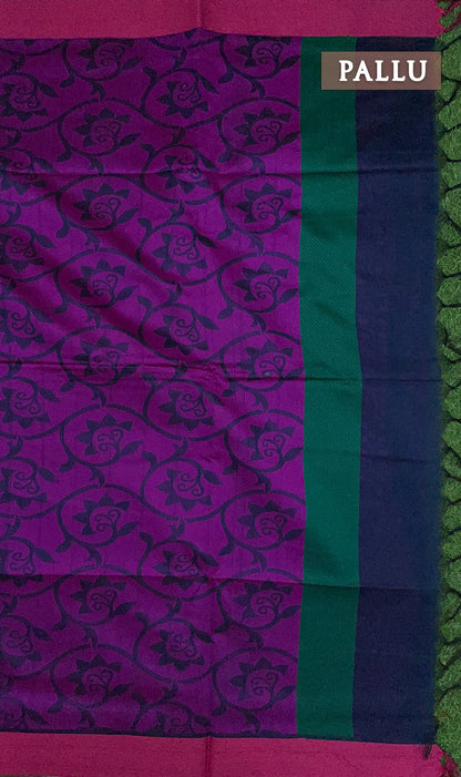 Ink blue and violet chanderi silk cotton saree