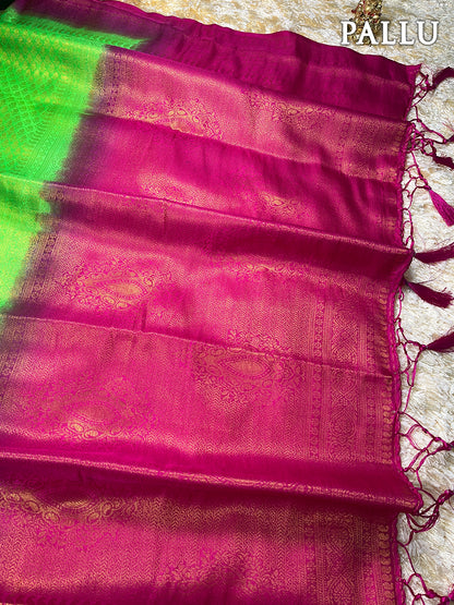 Green and pink banaras soft silk saree