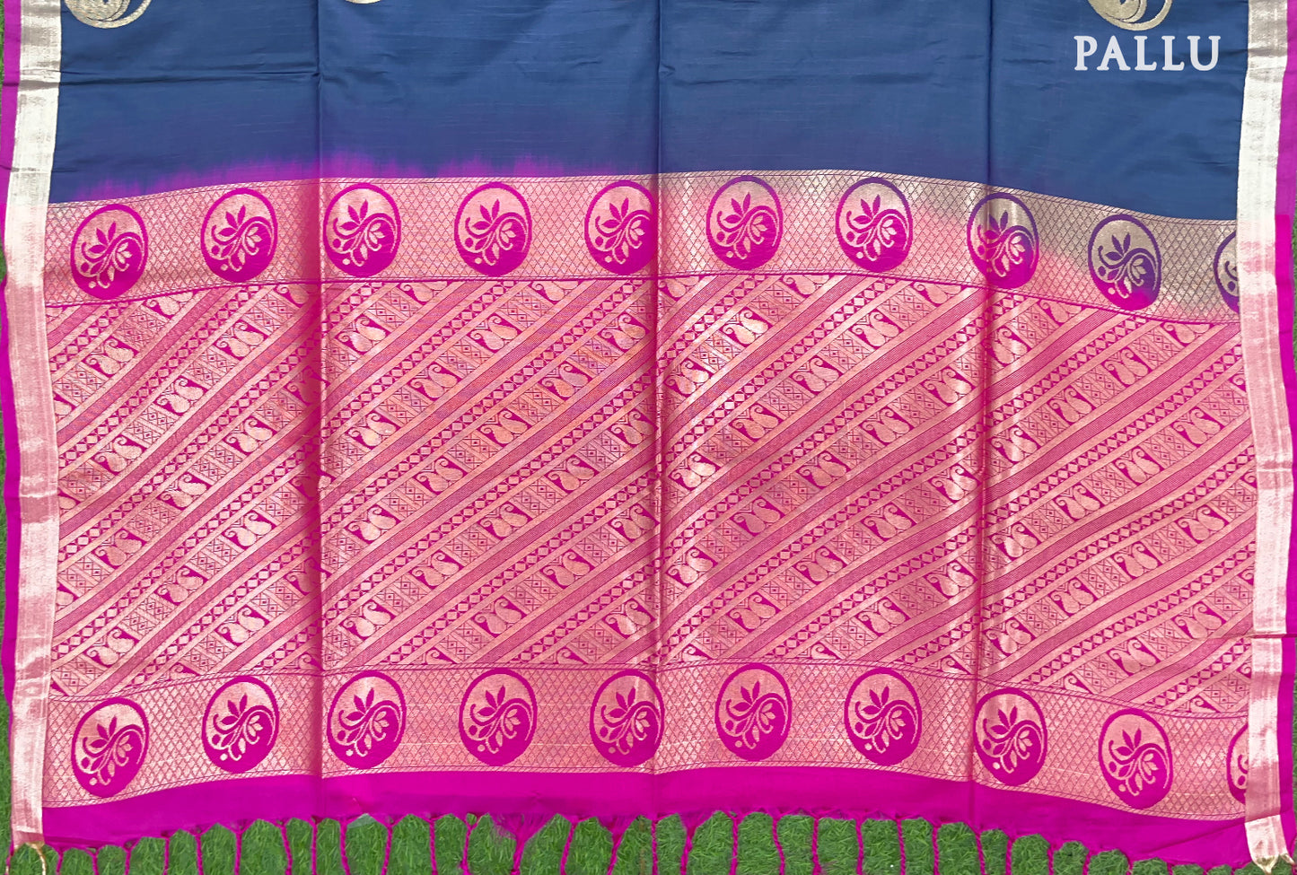 Dark Grey with Rani Pink Kanchipuram semi soft silk saree