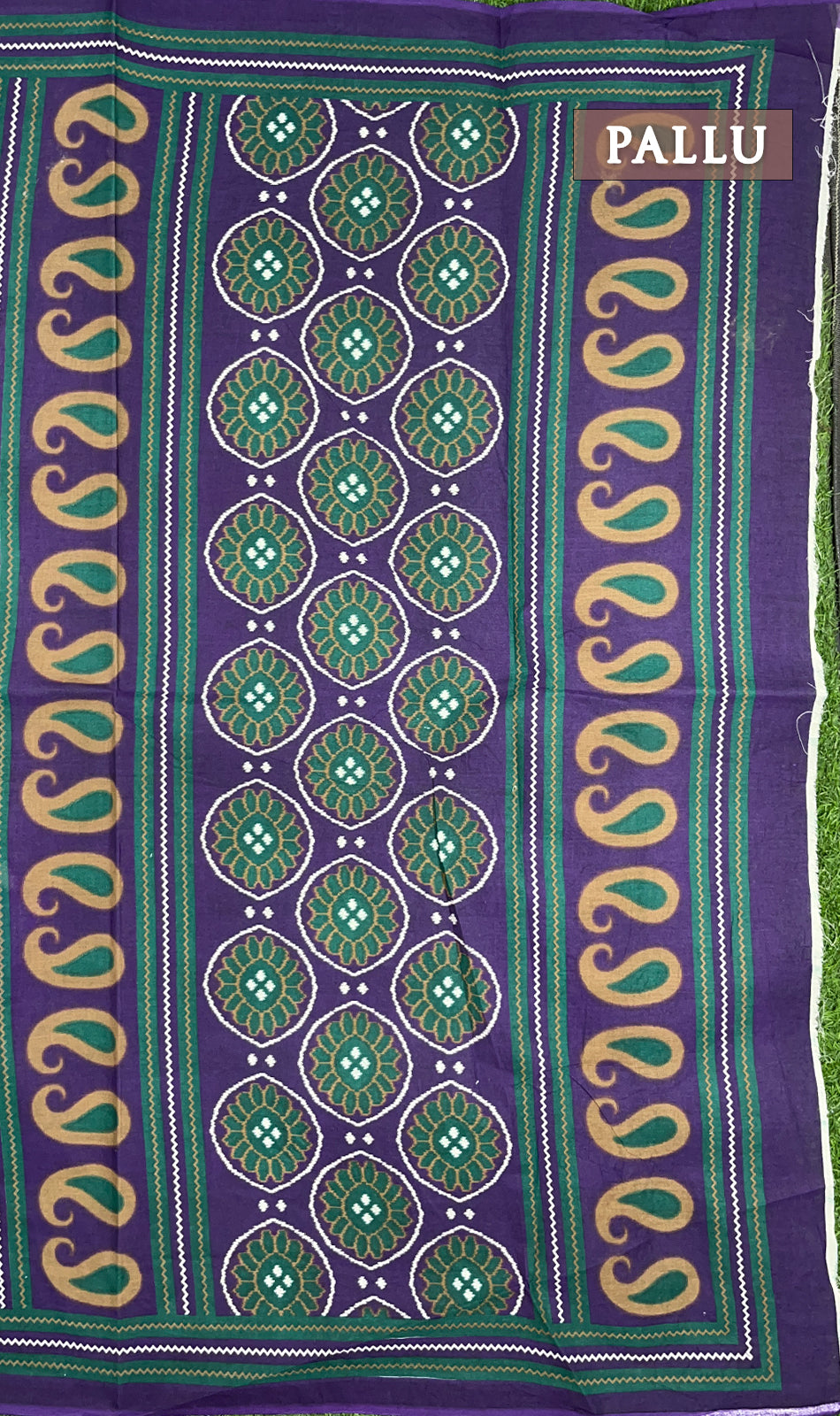 Milky white and violet printed cotton saree