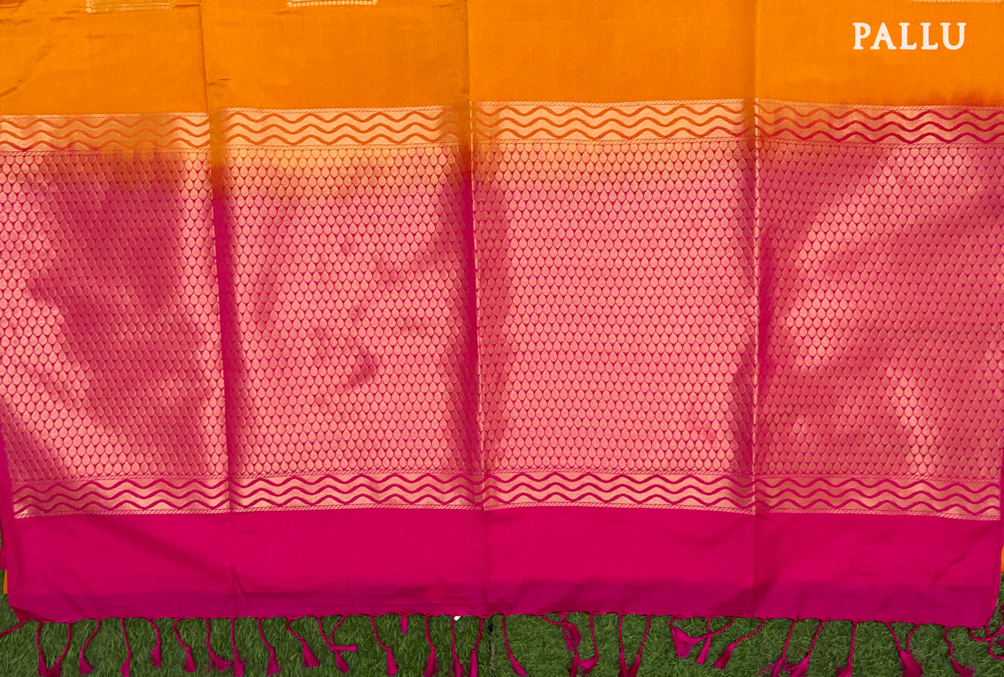 Mustard Yellow with Pink Kanchipuram semi soft silk saree
