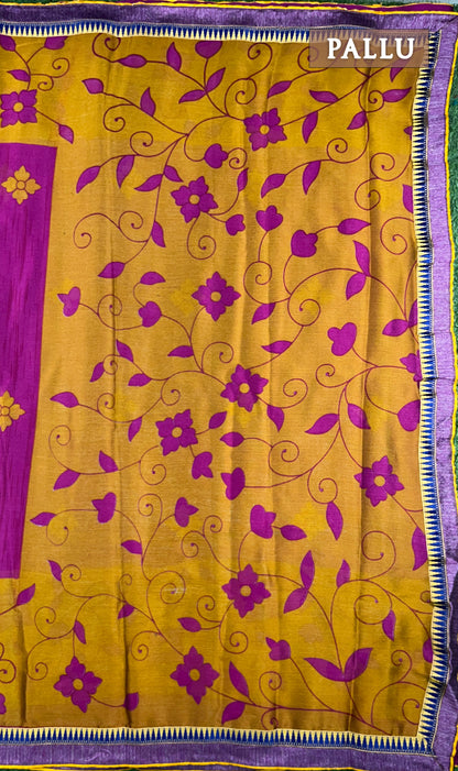 Mustard yellow and pink georgette saree