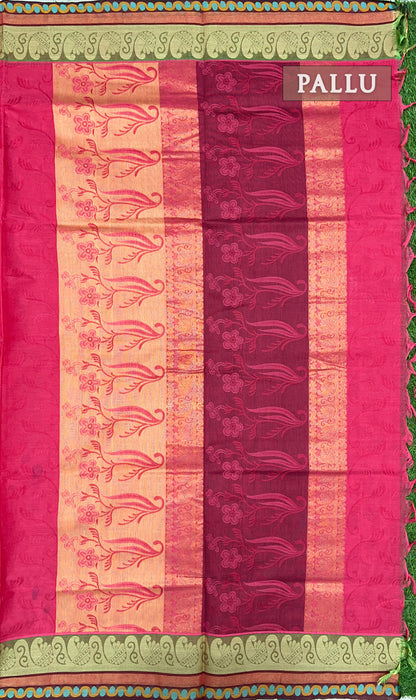 Pink double tone pure rich cotton saree