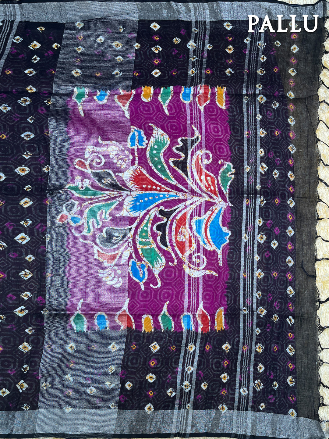 Black and purple linen batik saree