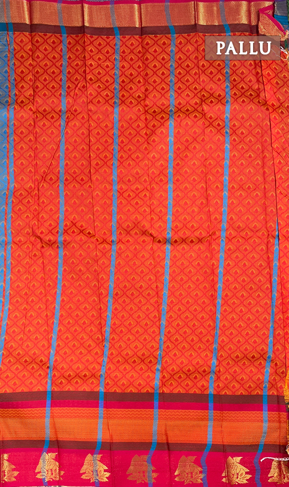 Blue and orange semi silk saree