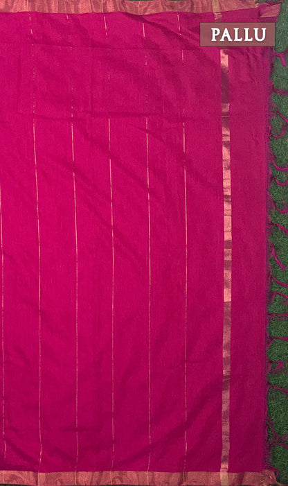 Green and pink magizham semi linen silk saree