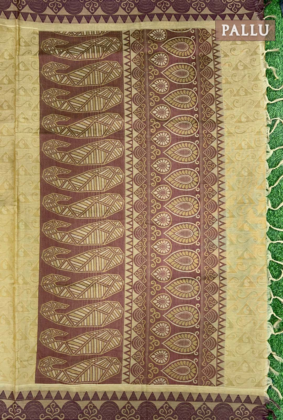 Sand and brown color pure rich cotton saree