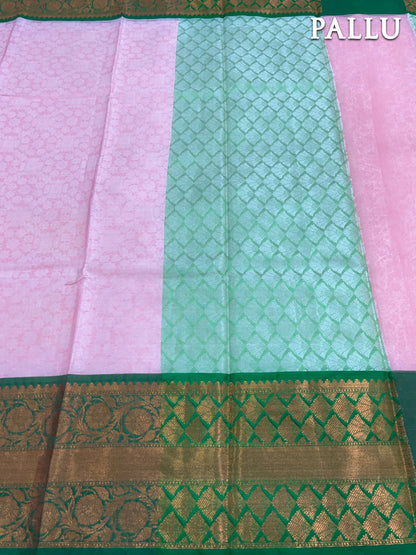 Pink banarasi kora muslin saree