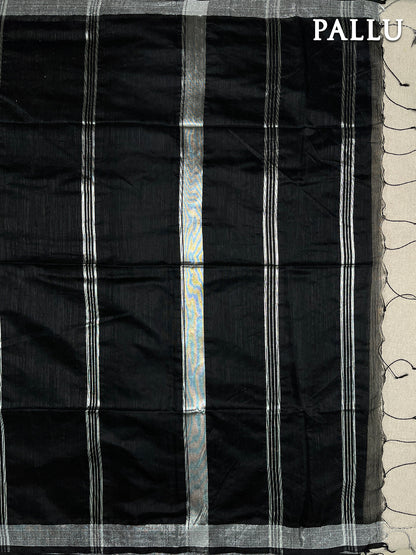 Black cotton linen saree