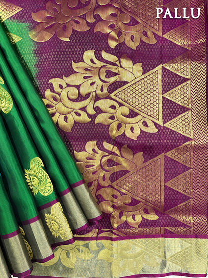 Green kanchipuram pure soft silk saree