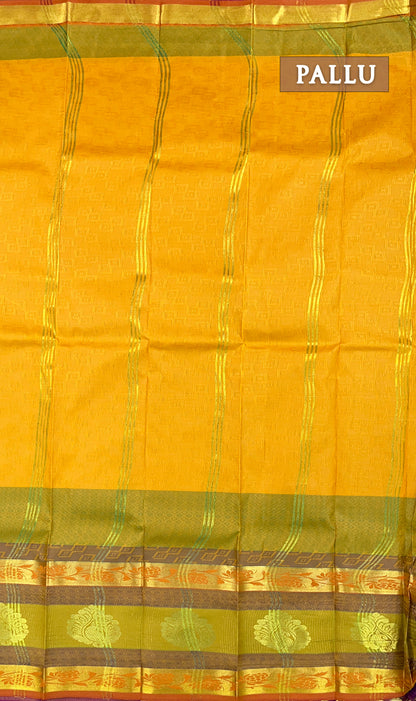 Violet and yellow semi silk saree