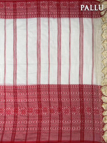 White and red begumpuri cotton saree