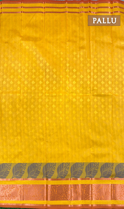 Maroon and yellow semi silk saree